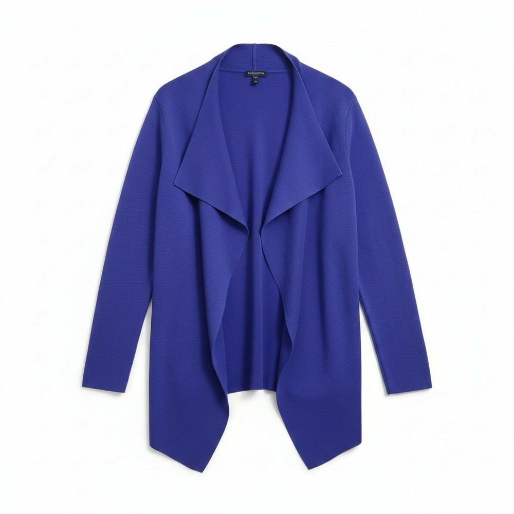 Eileen Fisher Blue Silk & Cotton Blend Draped Open Front Cardigan Sweater Sz 3X